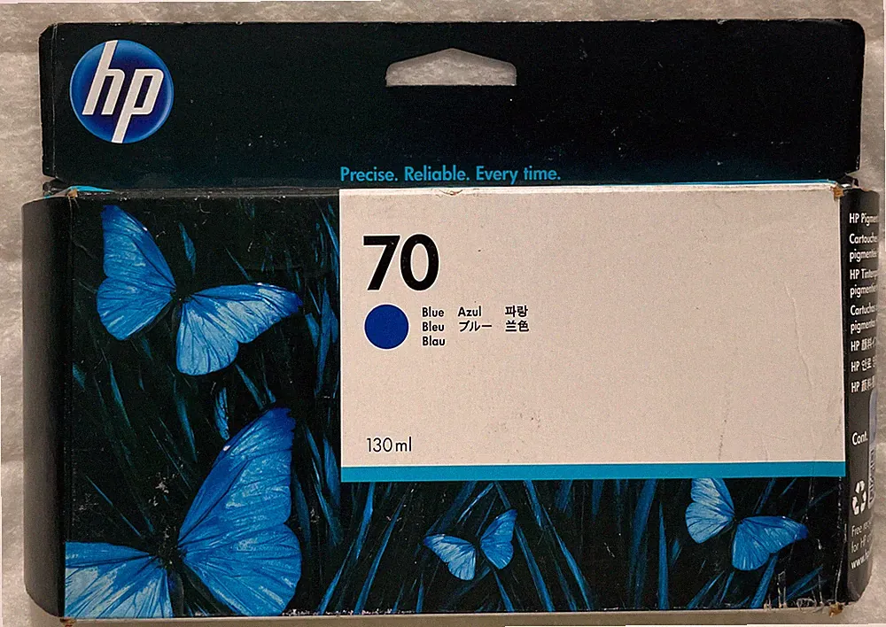 HP 70 Blue DesignJet Ink 130ml C9458A Genuine OEM Sealed Foil Pack Free Shipping