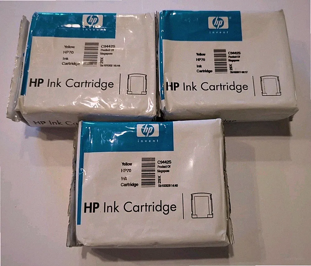 Lot Of 3 Genuine HP 70 Yellow Ink 69ml DesignJet Q6675A L3S81B E1L21B