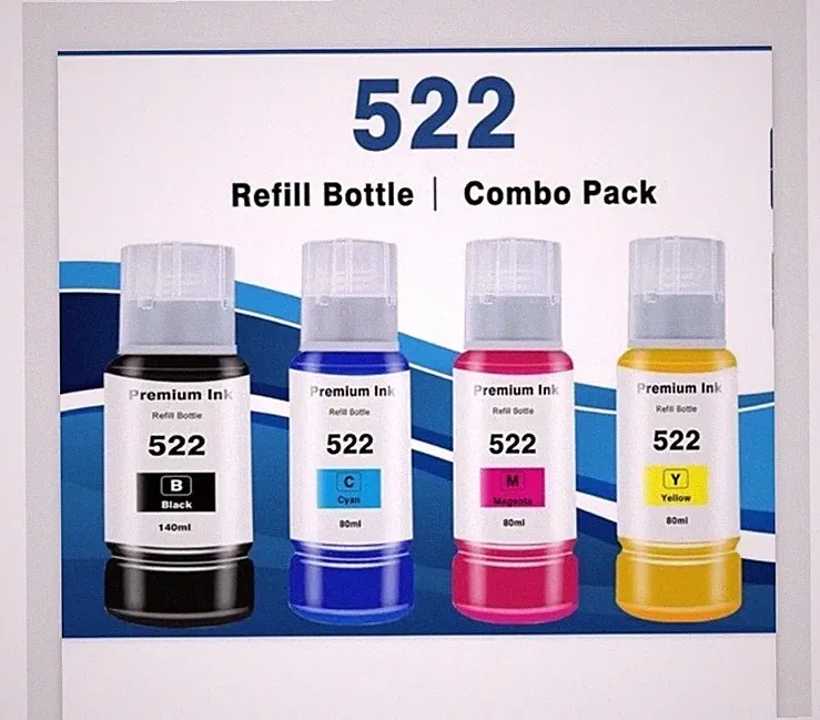 Premium Ink 522 Black 140ml/Cyan 70ml/Magenta 70ml/Yellow70ml Refill Ink Bottle