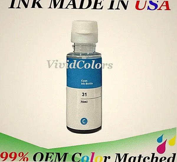 Vivid Colors Cyan Refill Ink bottle 70ml for No. 31 Smart Tank Printer 570 555